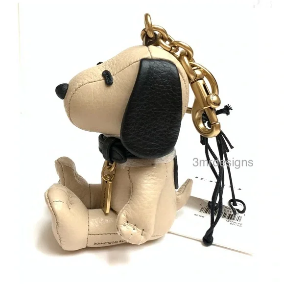 NWT COACH X Peanuts Snoopy Refined Pebble Leather & Smooth Leather Keychain - Picture 9 of 9